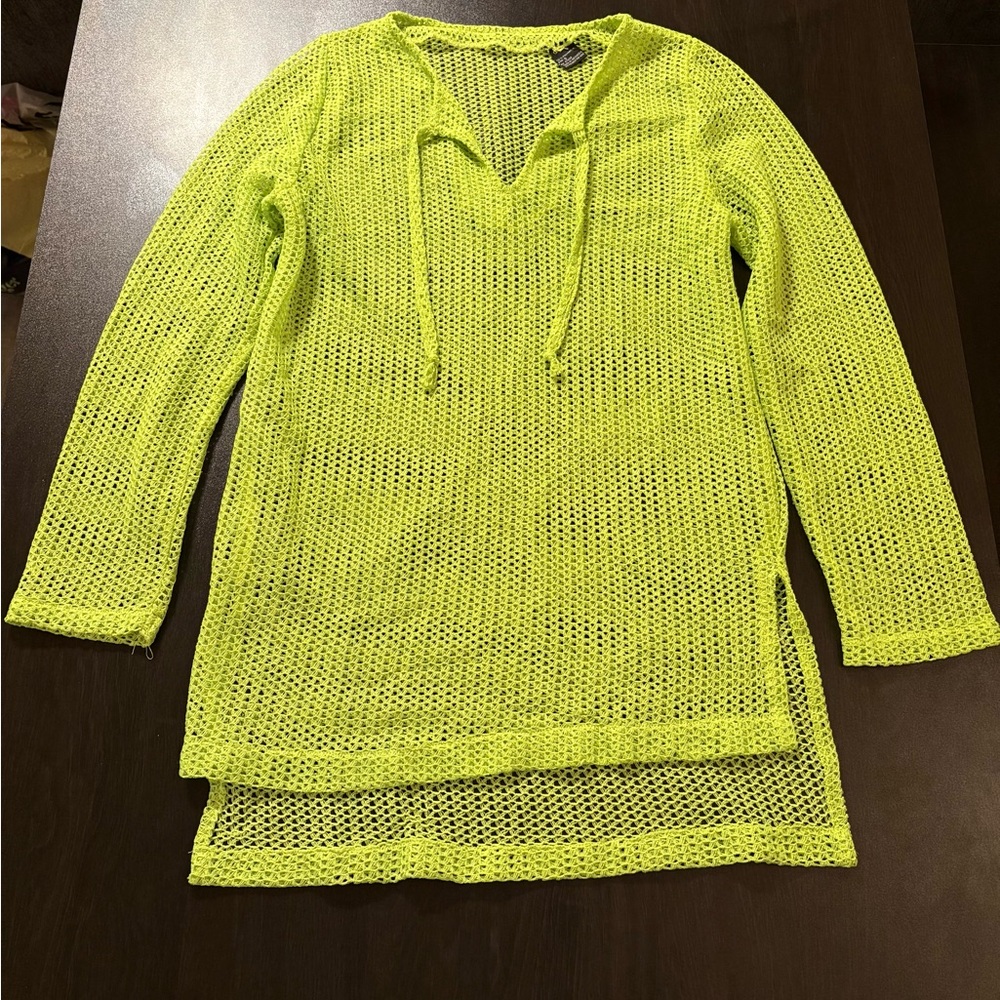 Neon Yellow Mesh Swim Cover-Up Size Small